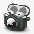 ACS04393 - Apple AirPods 3 Case Tag Armor Duo in military green showing the front, side and top open with AirPods inside