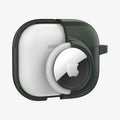 ACS04393 - Apple AirPods 3 Case Tag Armor Duo in military green showing the front, AirTag in slot and case cut half open