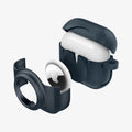 ACS04392 - Apple AirPods 3 Case Tag Armor Duo in metal slate showing the AirTag slot layer and AirTag hovering in front of case