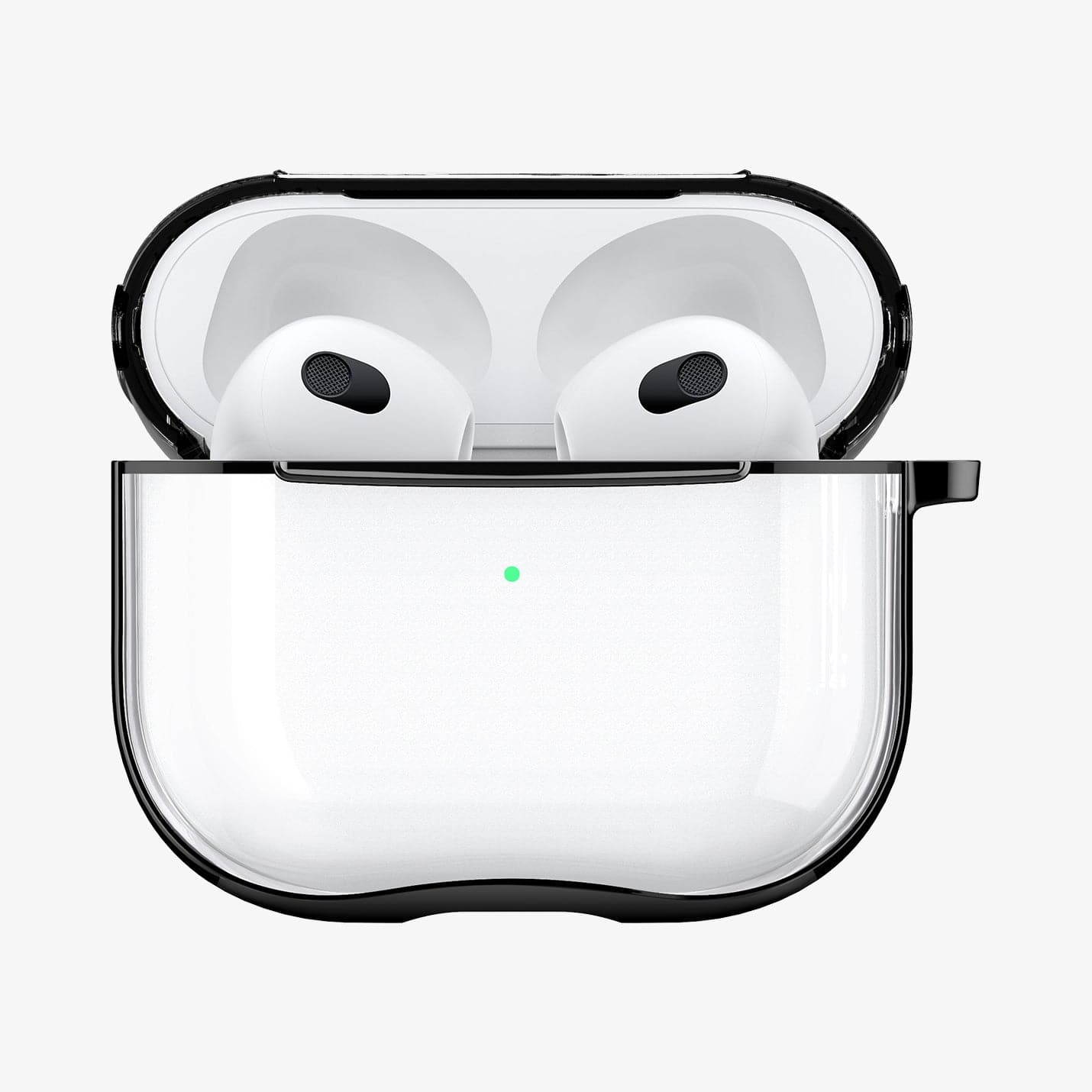 ASD01982 - Apple AirPods 3 Case Ultra Hybrid in jet black showing the front with top open and AirPods inside