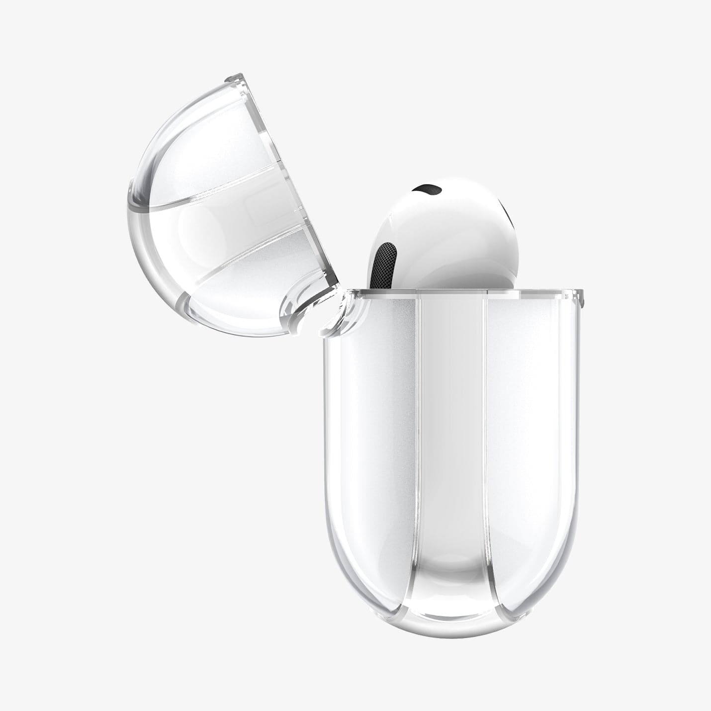 ASD01981 - Apple AirPods 3 Case Ultra Hybrid in crystal clear showing the side with top open and AirPods inside