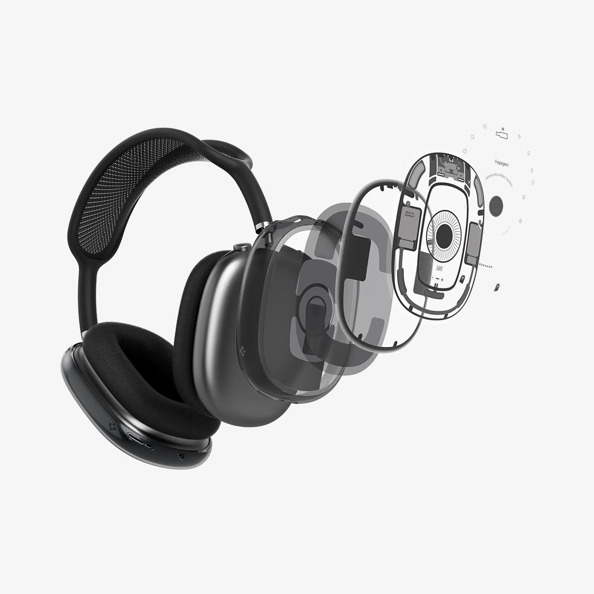 ACS05592 - Airpods Max Series Ultra Hybrid Pro Zero One showing the multiple layers of case hovering away from headphones