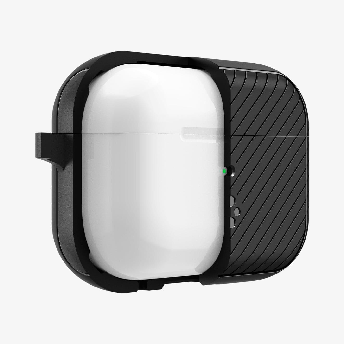 ACS05484 - Apple AirPods Pro 2 Case Mag Armor (MagFit) in matte black showing the front with case cut half open