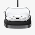 ACS05481 - Apple AirPods Pro 2 Case Ultra Hybrid in crystal clear showing the front and bottom with AirPods on wireless charger