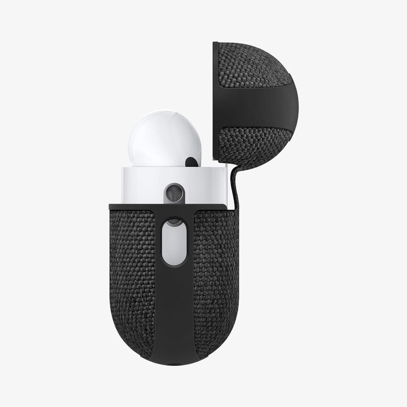 ACS05483 - Apple AirPods Pro 2 Case Urban Fit in black showing the side with top open and AirPods inside