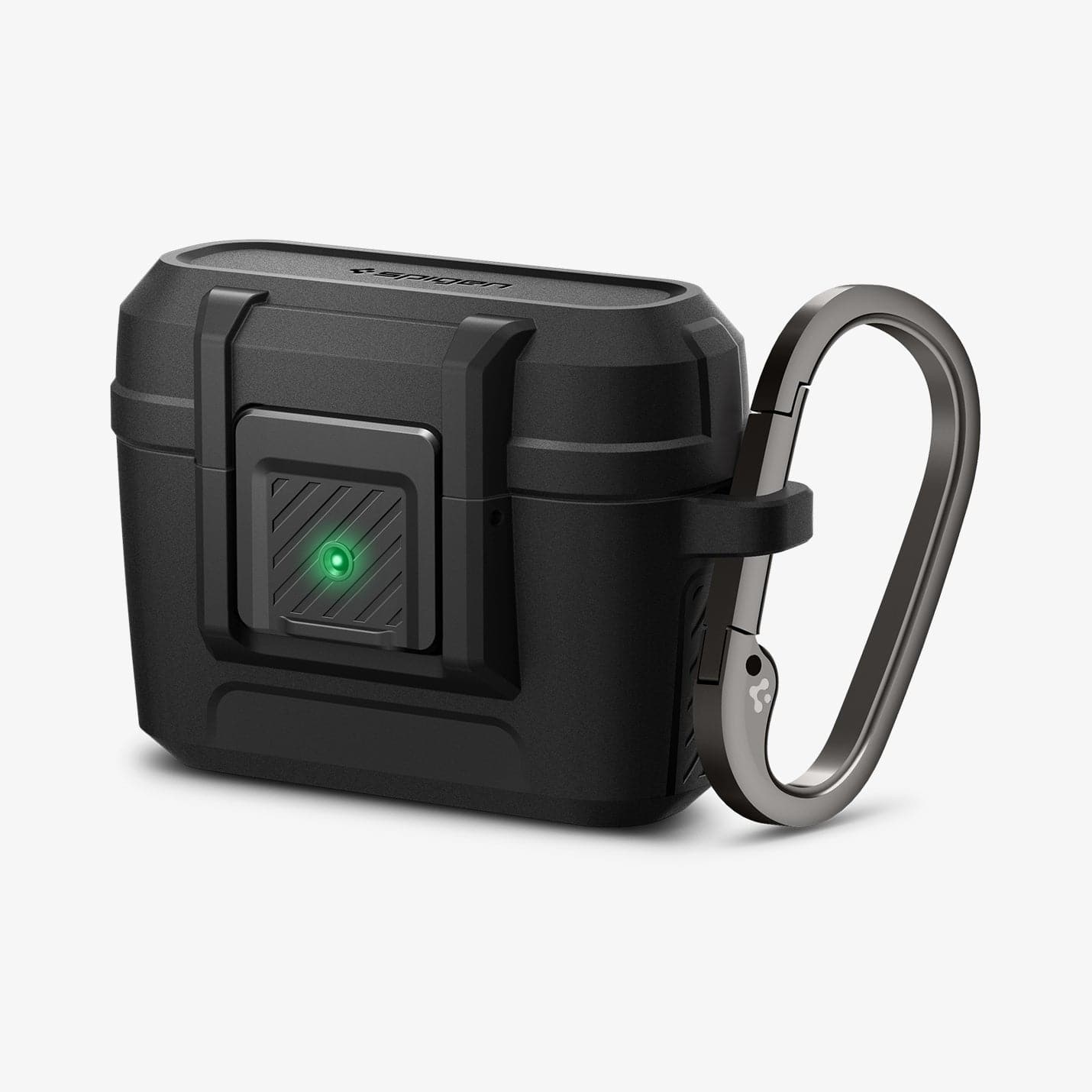 ACS04755 - Apple AirPods Pro Case Lock Fit in matte black showing the front and side with carabiner