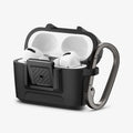 ACS04755 - Apple AirPods Pro Case Lock Fit in matte black showing the front and side with top open and AirPods inside