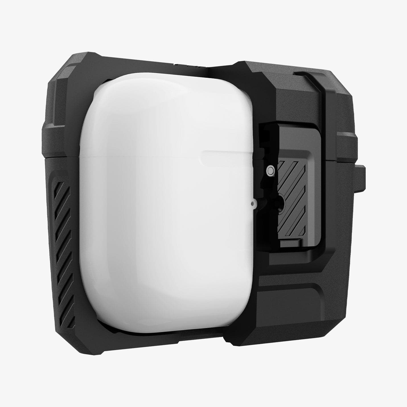 ACS04755 - Apple AirPods Pro Case Lock Fit in matte black showing the front with case half cut open