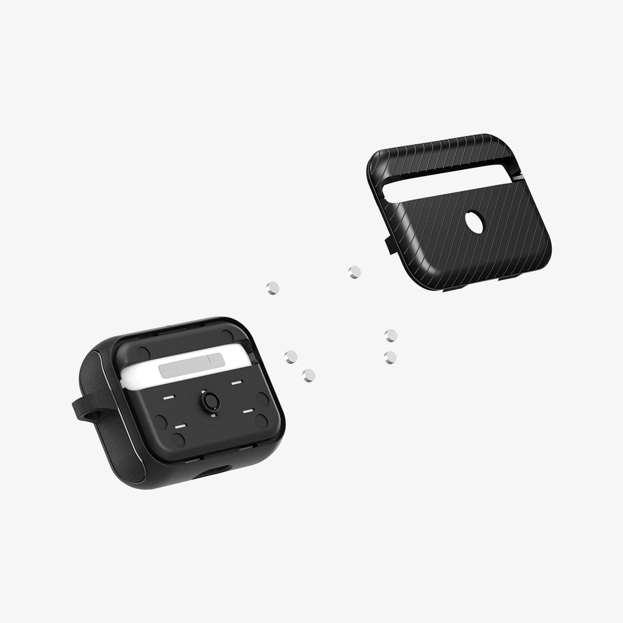 ACS03645 - Airpods Pro Mag Armor in black showing the magnetic back layer hovering away from case