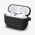 ASD00540 - Apple AirPods Pro Case Rugged Armor in matte black showing the front and side with top open and AirPods inside