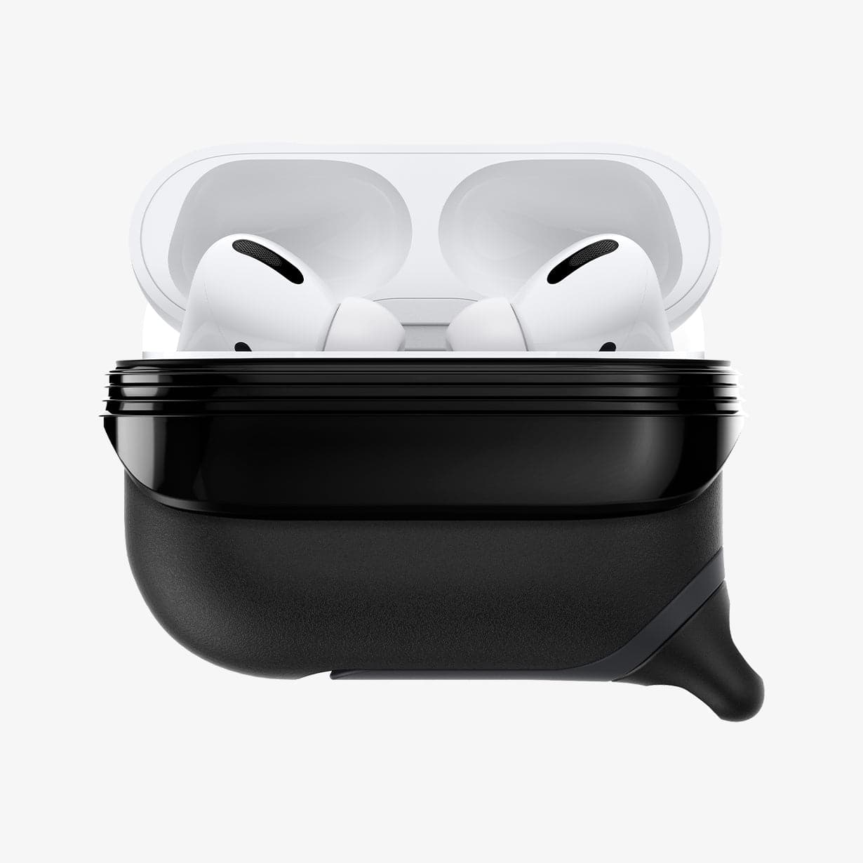 ASD00542 - Apple AirPods Pro / AirPods Pro 2 Case Slim Armor IP in black showing the front with front flap pulled down and AirPods inside