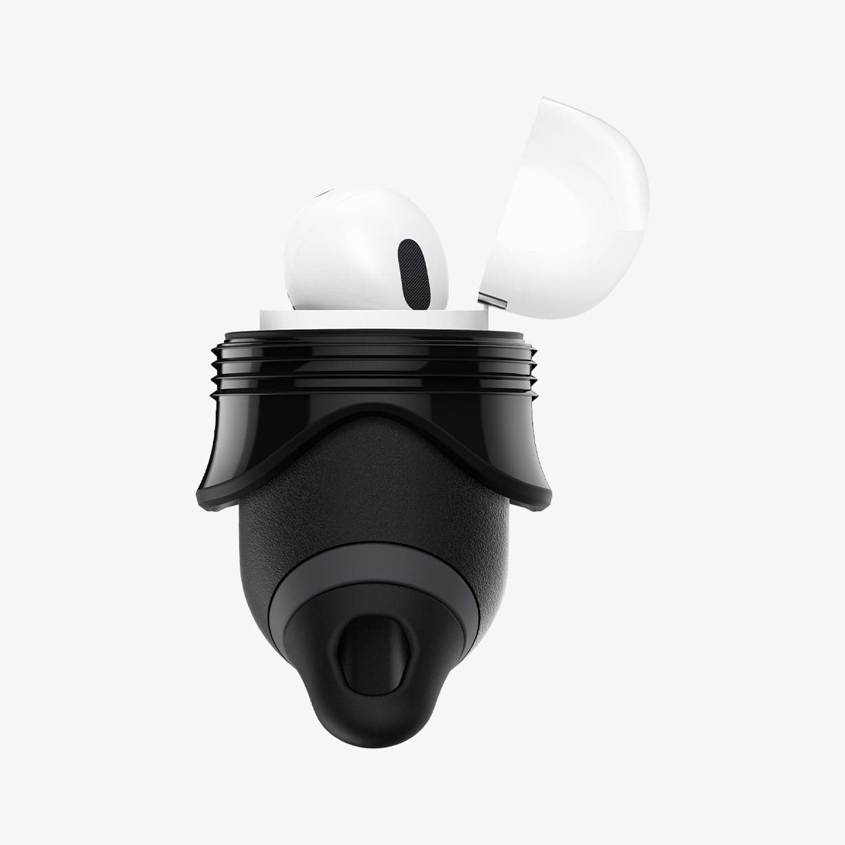 ASD00542 - Apple AirPods Pro / AirPods Pro 2 Case Slim Armor IP in black showing the side with two flaps pulled down and AirPods inside