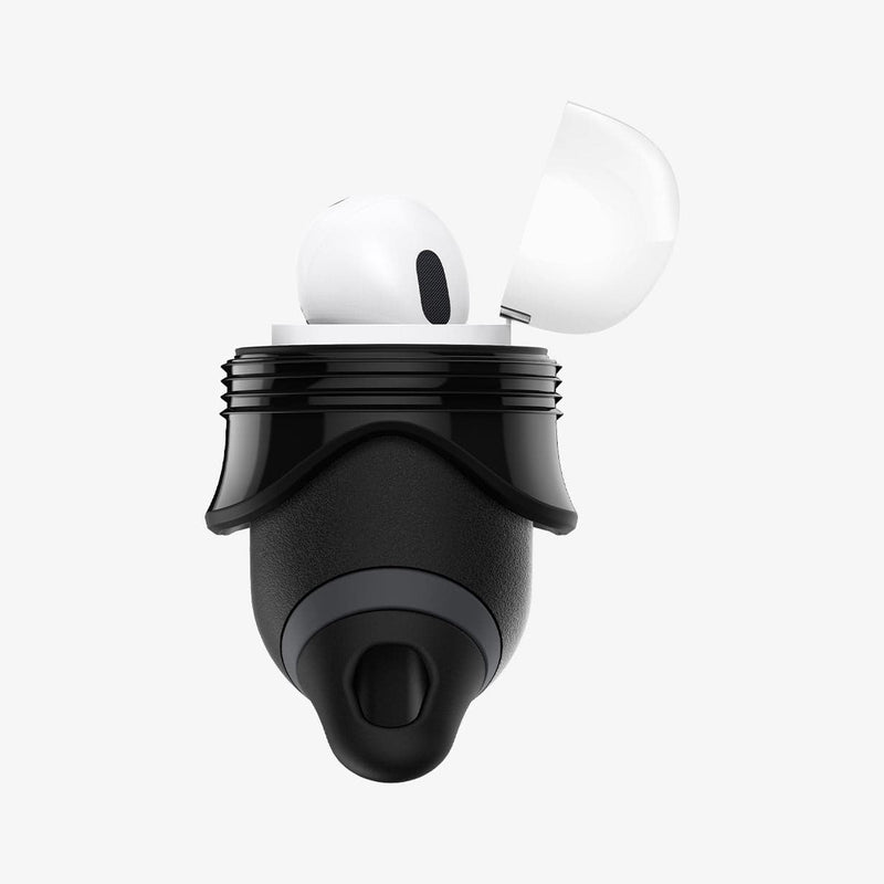 ASD00542 - Apple AirPods Pro / AirPods Pro 2 Case Slim Armor IP in black showing the side with two flaps pulled down and AirPods inside