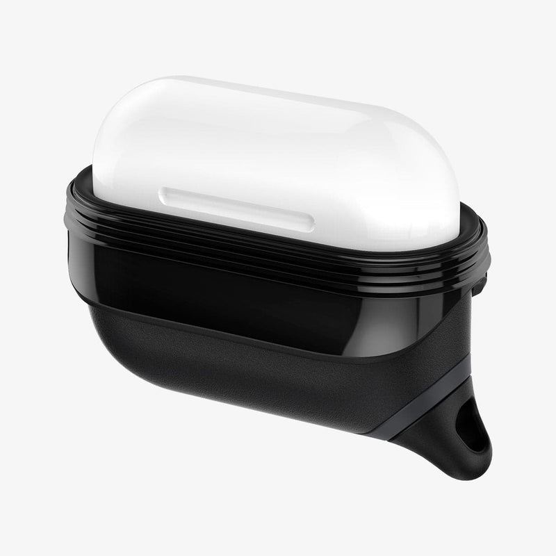 ASD00542 - Apple AirPods Pro / AirPods Pro 2 Case Slim Armor IP in black showing the front and side with two flaps pulled down