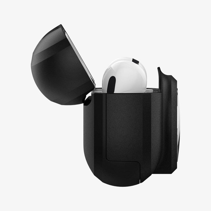 ACS03167 - Apple AirPods Pro Case Tag Armor Duo in black showing the side with top open and AirPods inside