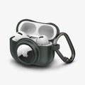 ACS04391 - Apple AirPods Pro Case Tag Armor Duo in military green showing the front, side, carabiner and top open with AirPods inside