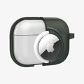 ACS04391 - Apple AirPods Pro Case Tag Armor Duo in military green showing the front, AirTag in slot and case cut half open