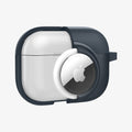 ACS04390 - Apple AirPods Pro Case Tag Armor Duo in metal slate showing the front,  AirTag in slot and case cut half open
