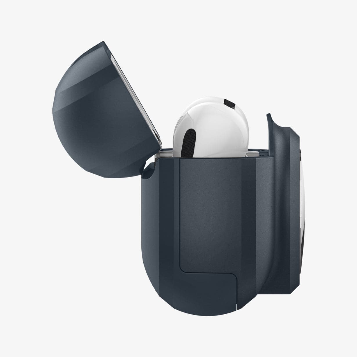 ACS04390 - Apple AirPods Pro Case Tag Armor Duo in metal slate showing the side with top open and AirPods inside