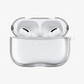 ASD00541 - Apple AirPods Pro Case Ultra Hybrid in crystal clear showing the front with top open and AirPods inside