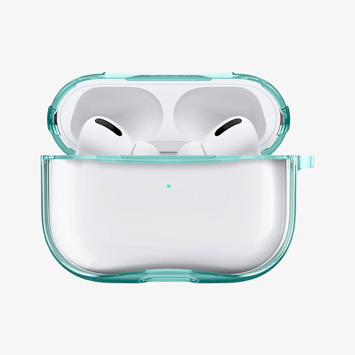 ASD01290 - Apple AirPods Pro Case Ultra Hybrid in green crystal showing the front with top open and AirPods inside