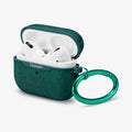 ASD00825 - Apple AirPods Pro Case Urban Fit in midnight green showing the front, side, carabiner and top open with AirPods inside