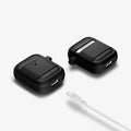ASD01117 - Apple AirPods 1 / 2 Case Rugged Armor in matte black showing the front, back and sides with charging cable close to port