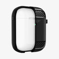 ASD01117 - Apple AirPods 1 / 2 Case Rugged Armor in matte black showing the front with case cut half open