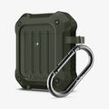 074CS26499 - Apple AirPods 1 / 2 Case Tough Armor in military green showing the front, side and carabiner