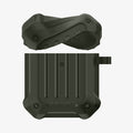 074CS26499 - Apple AirPods 1 / 2 Case Tough Armor in military green showing the front with top half of case bending and hovering above the bottom half