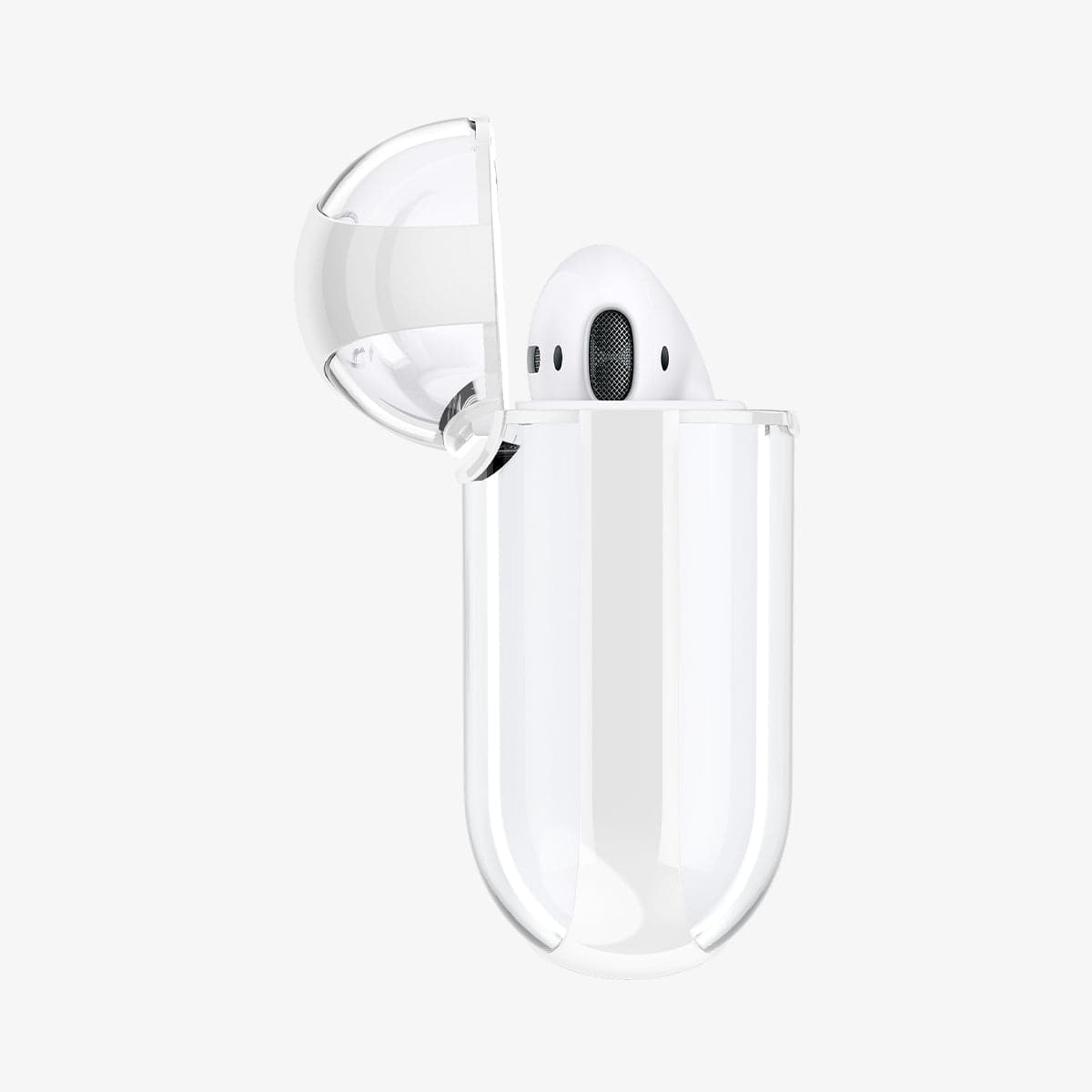 ASD01301 - Apple AirPods 1 / 2 Case Ultra Hybrid in jet white showing the side with top open and AirPods inside