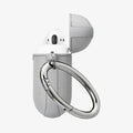 074CS27031 - Apple AirPods 1 / 2 Case Urban Fit in gray showing the side, carabiner and top open with AirPods inside