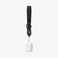 ASD05860 - AirPods Series Lanyard + Keychain in black showing the lanyard attached to AirPods