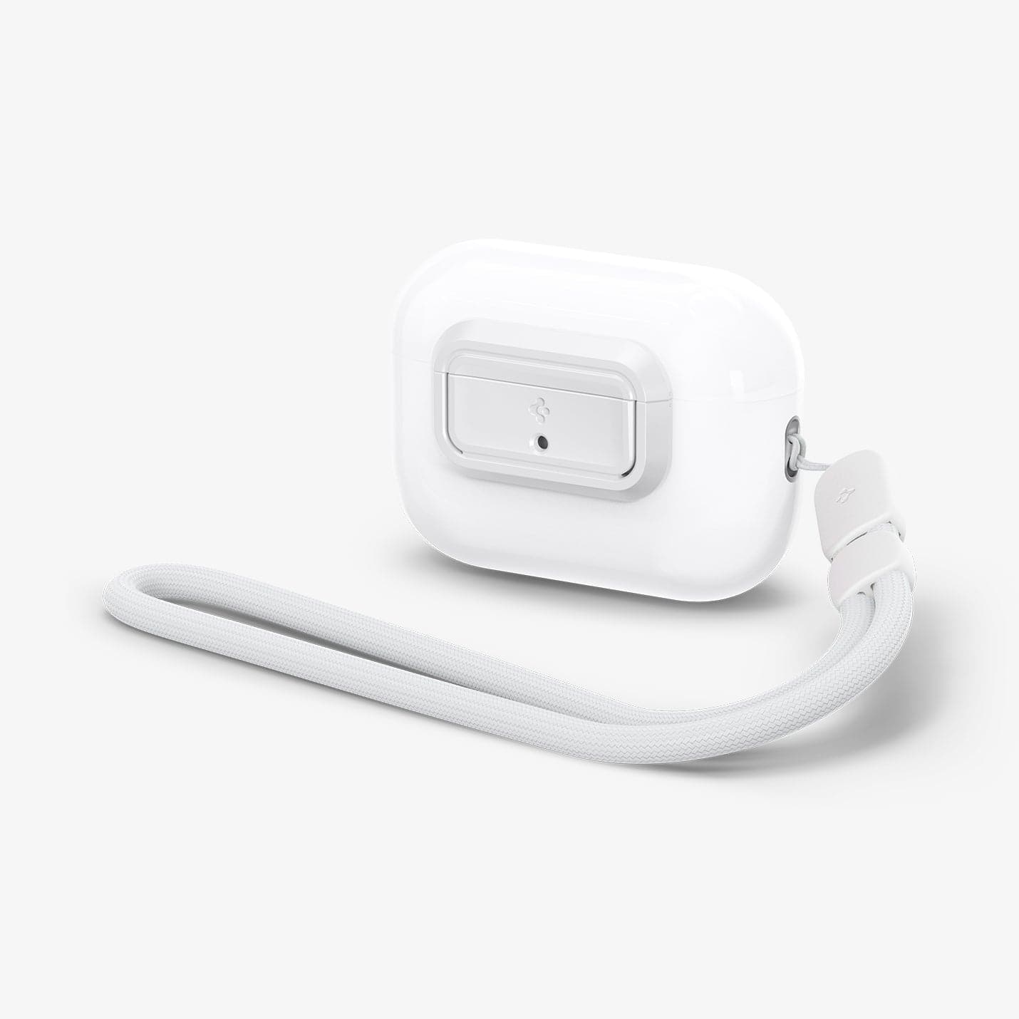 ASD06090 - Apple AirPods Pro / AirPods Pro 2 Case Lock Fit in white showing the front and side with lanyard attached