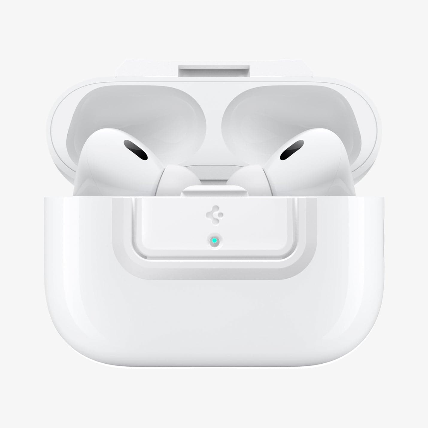 ASD06090 - Apple AirPods Pro / AirPods Pro 2 Case Lock Fit in white showing the front with top open and AirPods inside