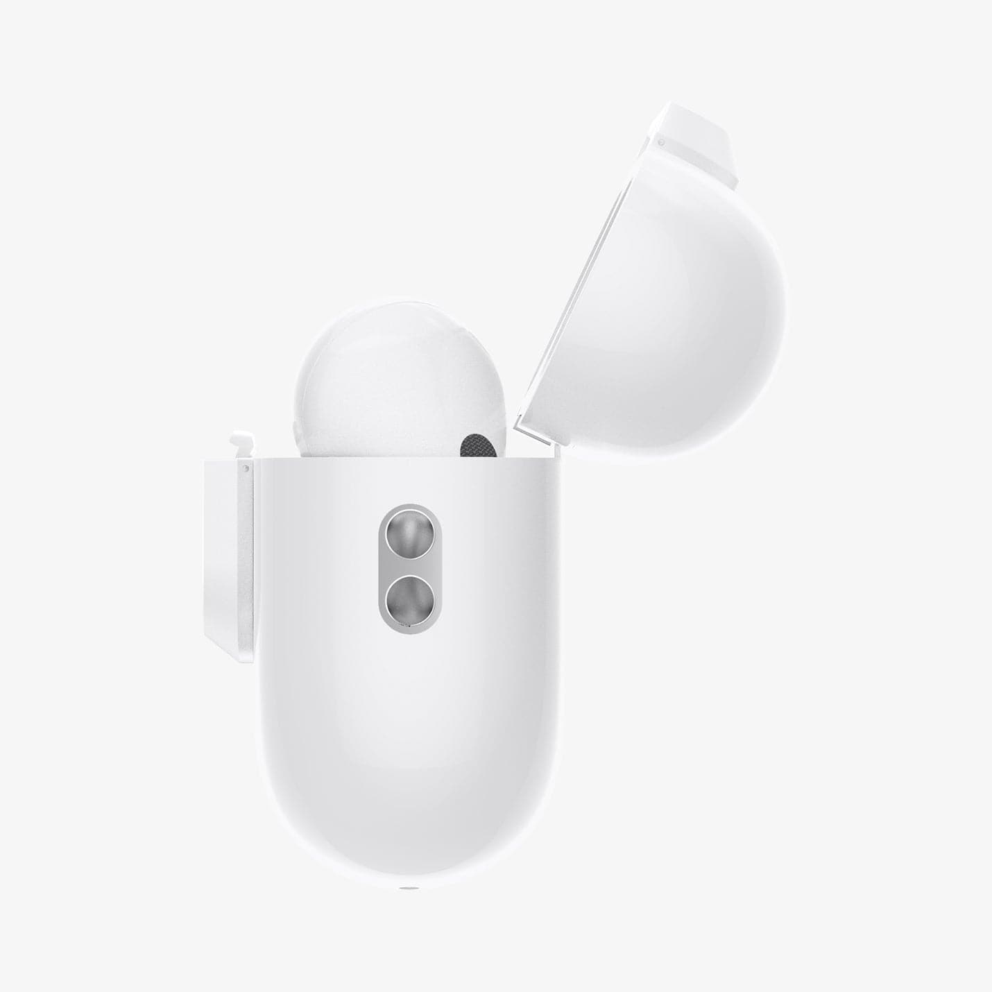 ASD06090 - Apple AirPods Pro / AirPods Pro 2 Case Lock Fit in white showing the side with top open and AirPods inside