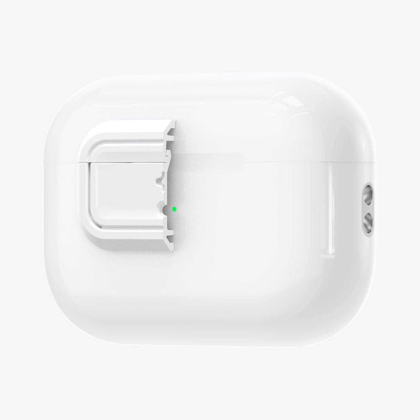 ASD06090 - Apple AirPods Pro / AirPods Pro 2 Case Lock Fit in white showing the front with half of Lock Fit M cut open