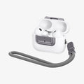 ASD06155 - AirPods Pro 2 Lock Fit M in Metallic Gray showing the front and side with lanyard attached and top open with AirPods inside