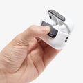 ASD06155 - AirPods Pro 2 Lock Fit M in Metallic Gray showing the AirPods in someone's hand with top open