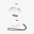 ASD06155 - AirPods Pro 2 Lock Fit M in Metallic Gray showing the multiple layers of lockfit ez fit tray hovering above AirPods Pro and lanyard