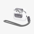 ASD06155 - AirPods Pro 2 Lock Fit M in Metallic Gray showing the front, side with lanyard attached and top slightly open with AirPods inside