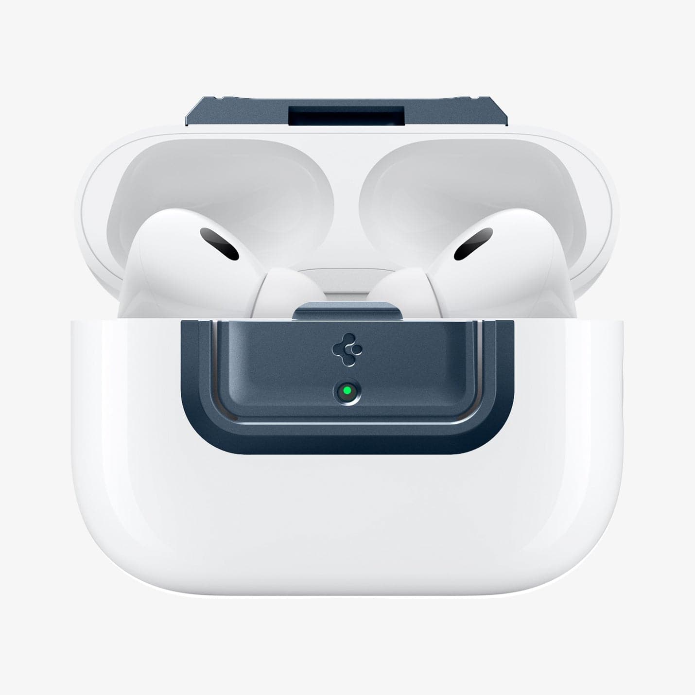ASD06153 - AirPods Pro 2 Lock Fit M in Metal Slate showing the front with top open and AirPods inside