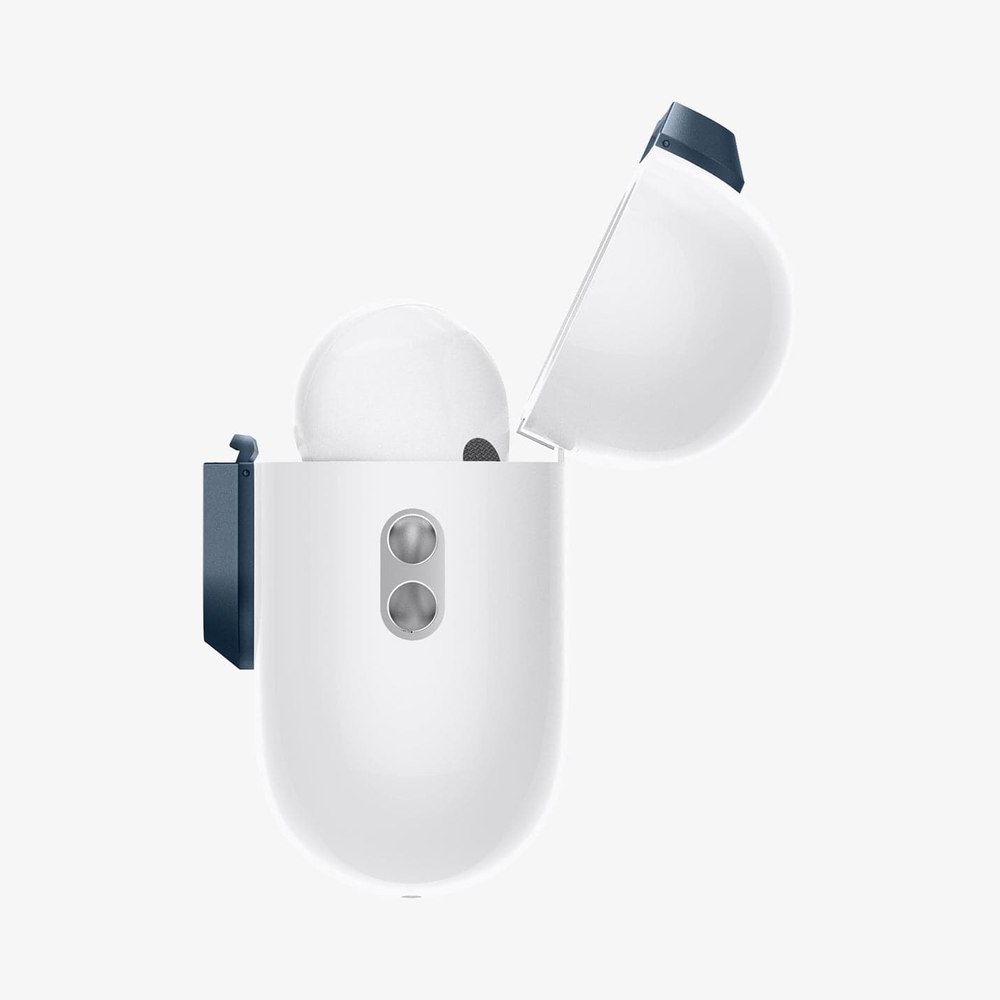 ASD06153 - AirPods Pro 2 Lock Fit M in Metal Slate showing the side with top open and AirPods inside
