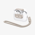 ASD06154 - AirPods Pro 2 Lock Fit M in Starlight showing the front, side with lanyard attached and top slightly open with AirPods inside