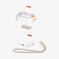 ASD06154 - AirPods Pro 2 Lock Fit M in Starlight showing the multiple layers of lockfit ez fit tray hovering above AirPods Pro and lanyard