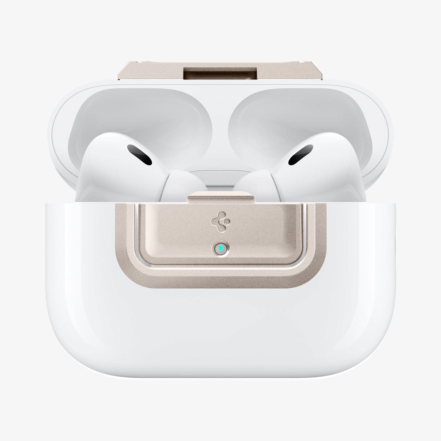 ASD06154 - AirPods Pro 2 Lock Fit M in Starlight showing the front with top open and AirPods inside