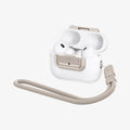 ASD06154 - AirPods Pro 2 Lock Fit M in Starlight showing the front and side with lanyard attached and top open with AirPods inside