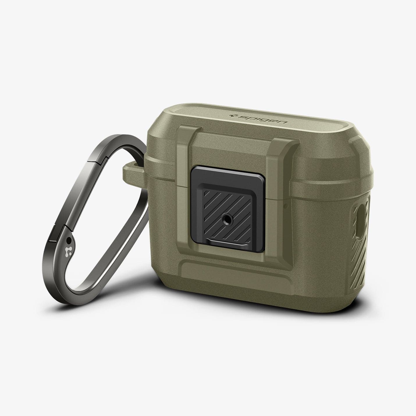 ACS05911 - Apple AirPods Pro 2 Case Lock Fit in vintage khaki showing the front and side with carabiner