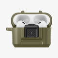 ACS05911 - Apple AirPods Pro 2 Case Lock Fit in vintage khaki showing the front with top open and AirPods inside