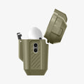 ACS05911 - Apple AirPods Pro 2 Case Lock Fit in vintage khaki showing the side with top open and AirPods inside